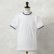 実物 USED オランダ軍 ショートスリーブ リンガーTシャツ ホワイト×ネイビー