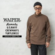 WAIPER.inc 実物 新品 米軍 リメイク U.S.NAVY FLIGHT DECK CREWMAN’S タートルネック L/S Tシャツ ブラウン スクエアテール
