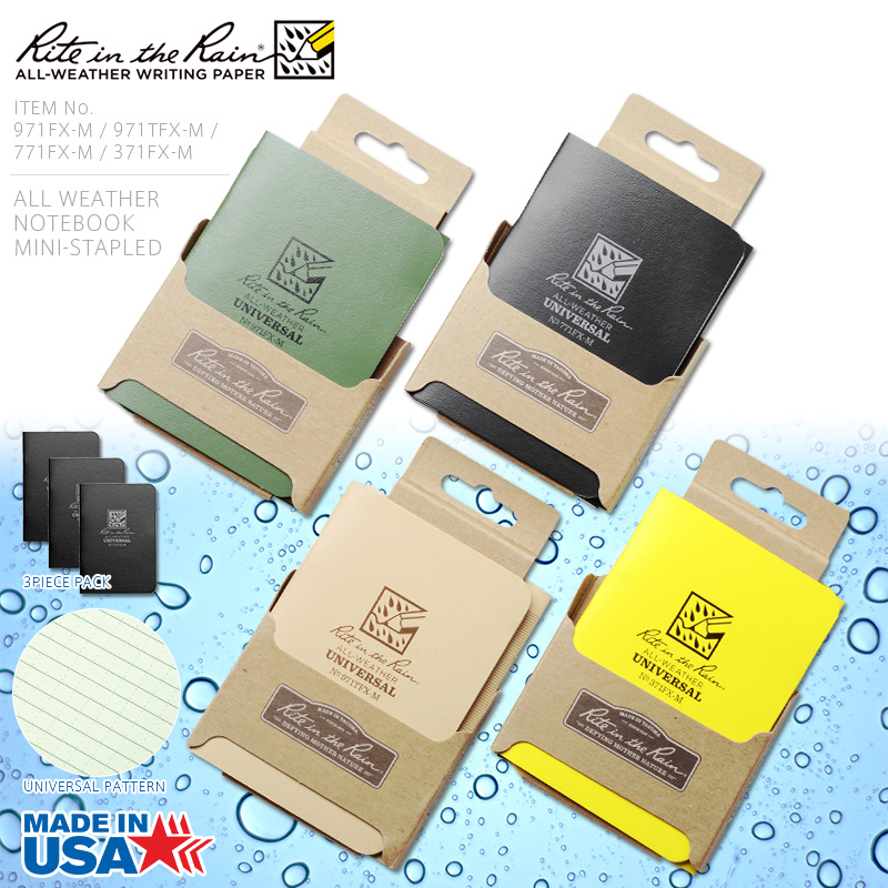 Rite In the Rain ライトインザレイン 米軍使用 ALL WEATHER NOTEBOOK MINI-STAPLED 防水タクティカルノートブック 3PIECE（971FX-M,971TFX-M,771FX-M,371FX-M）