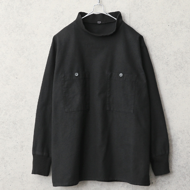 実物 USED ハンガリー軍 フランネル プルオーバー モックネックシャツ スクエアタイプ BLACK染め