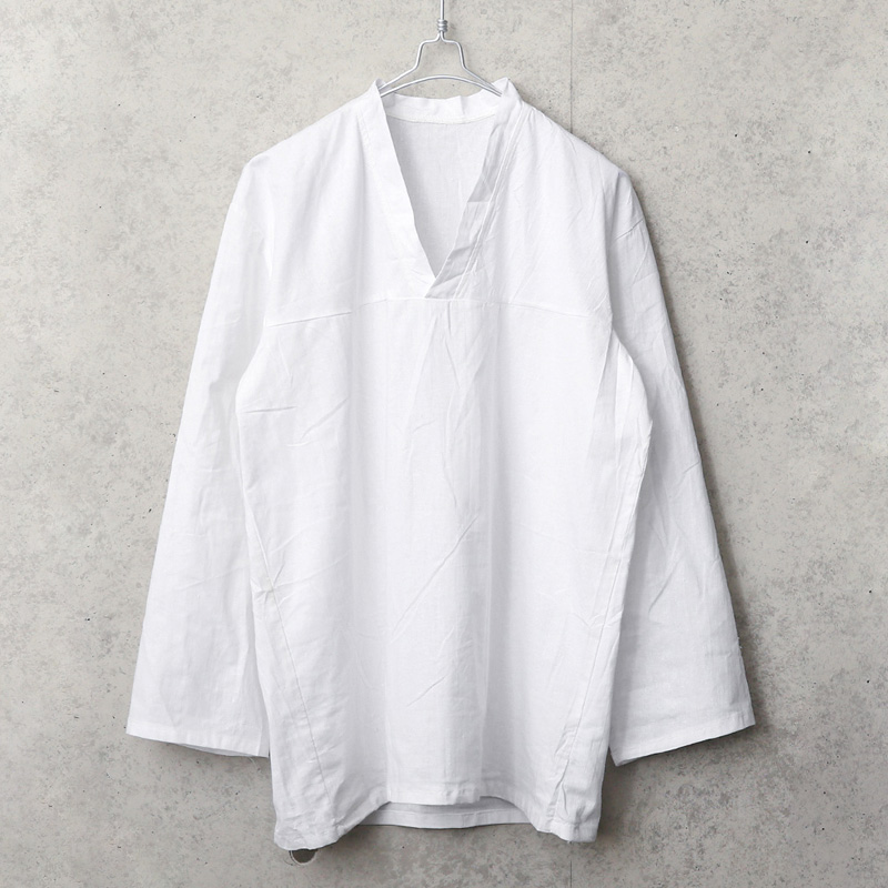 実物 新品 デッドストック ロシア軍 80s ヨーク切り替え Vネック スリーピングシャツ ホワイト