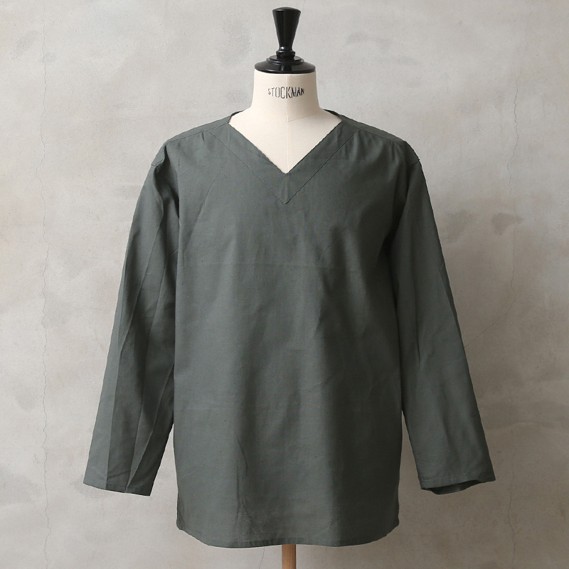 実物 新品 デッドストック ロシア軍 80s Vネック スリーピングシャツ Olive Gray