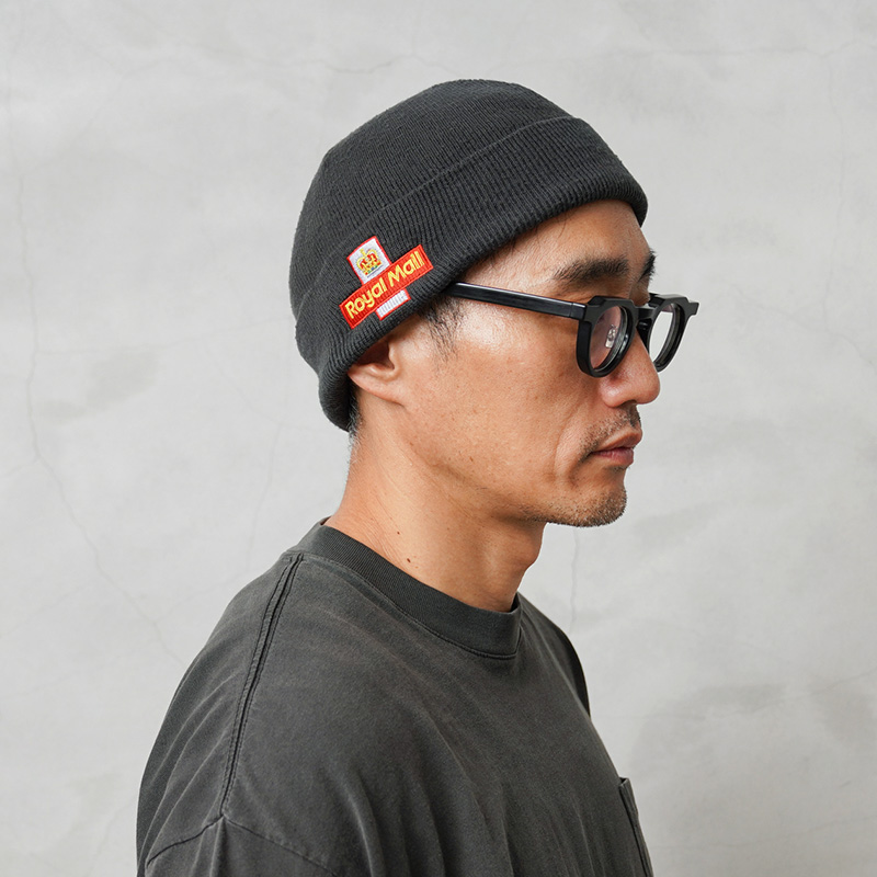 実物 USED イギリス ROYAL MAIL ロイヤルメール 刺繍ロゴ ワッチキャップ チャコールグレー
