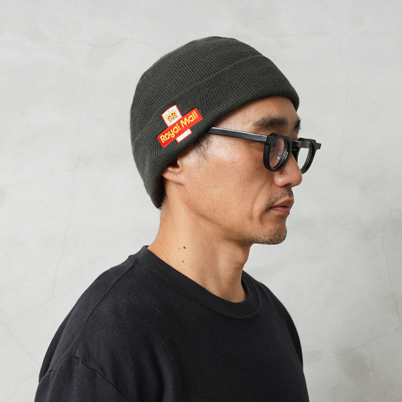 実物 USED イギリス ROYAL MAIL ロイヤルメール 刺繍ロゴ ワッチキャップ オリーブ