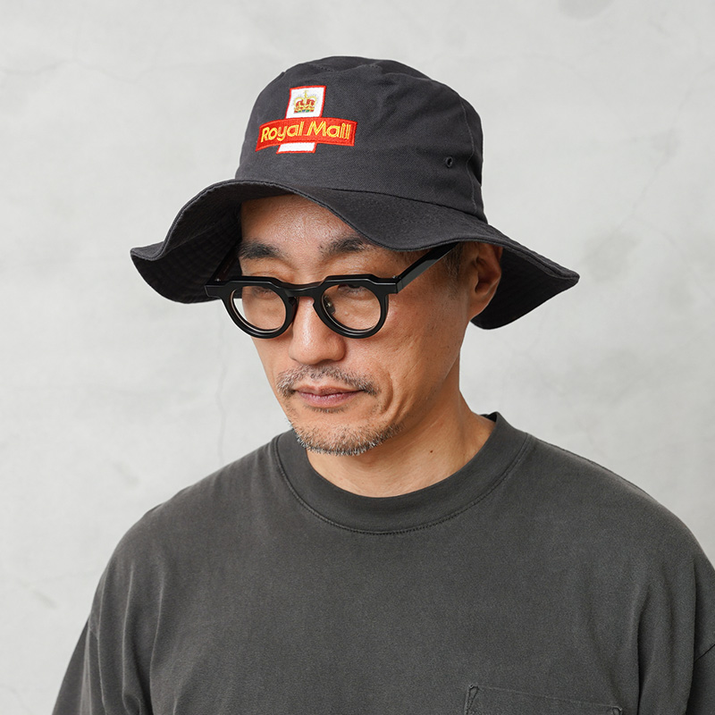 実物 USED イギリス ROYAL MAIL ロイヤルメール 刺繍ロゴ ブッシュハット ダークグレー