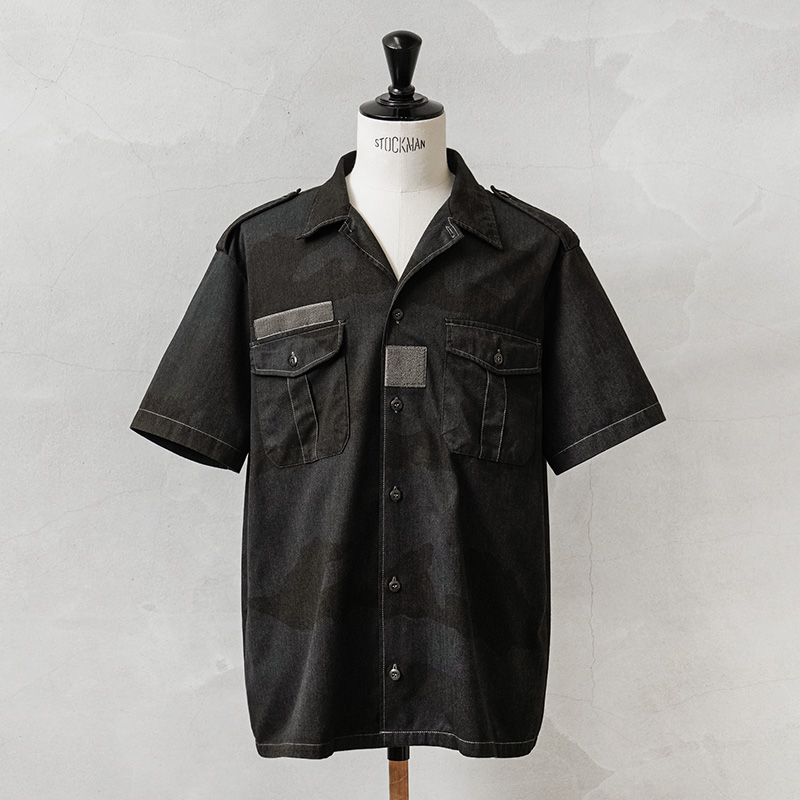 実物 USED フランス軍 チャドシャツ 半袖 デザートカモ BLACK染め