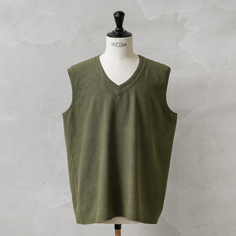 実物 新品 デッドストック フランス軍 リネンベスト OLIVE染め