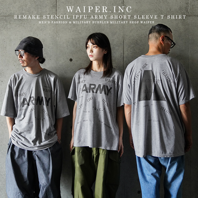 WAIPER.inc 実物 USED 米軍 リメイク STENCIL IPFU ARMY ショートスリーブ Tシャツ【T】