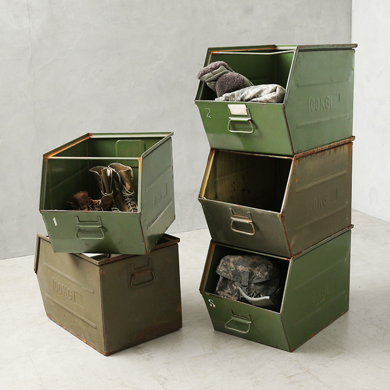 実物 USED チェコ軍 ビンテージ スチール ストレージボックス / ストッカー【K】【一部離島配送不可】