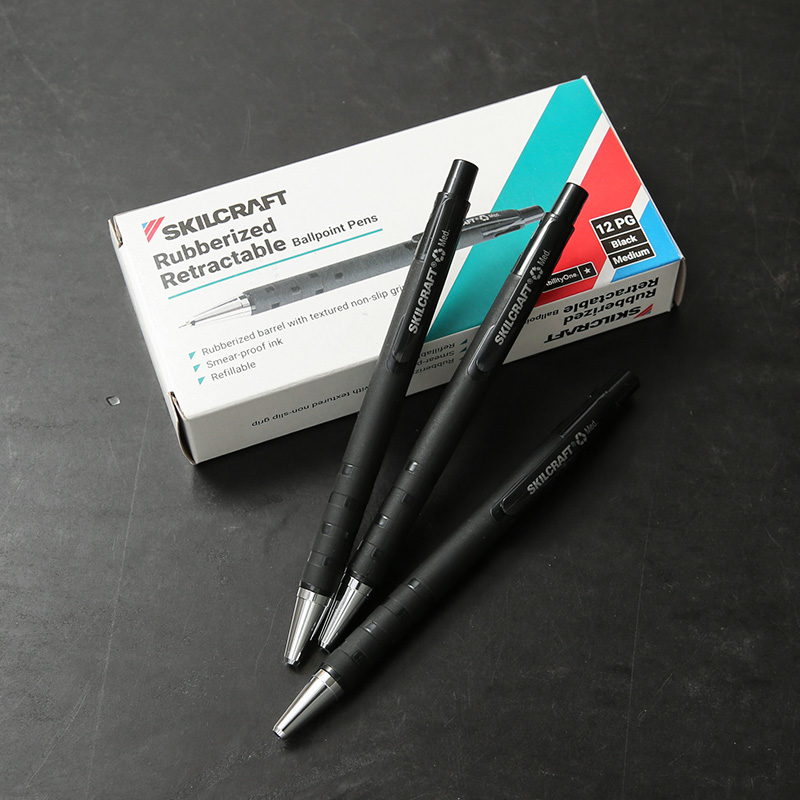 実物 新品 デッドストック 米軍 SKILCRAFT社製 ラバーライズド ノック式 ボールペン 1ダース（12本セット）