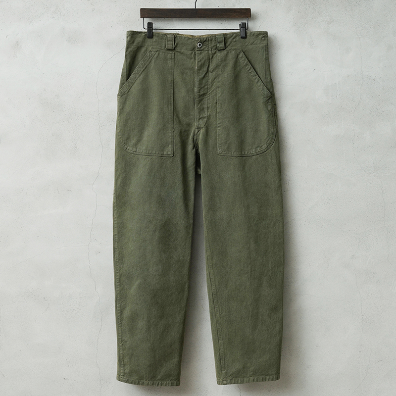 実物 USED スイス軍 1950年代 前期型 ヴィンテージ デニムワークパンツ OLIVE染め