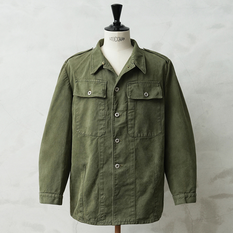 実物 USED スイス軍 前期型 デニム ワークジャケット OLIVE染め