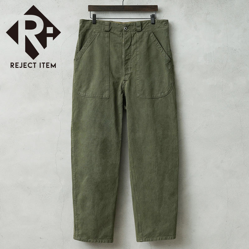 リジェクト 訳あり品 実物 USED スイス軍 1950年代 前期型 ヴィンテージ デニムワークパンツ OLIVE染め