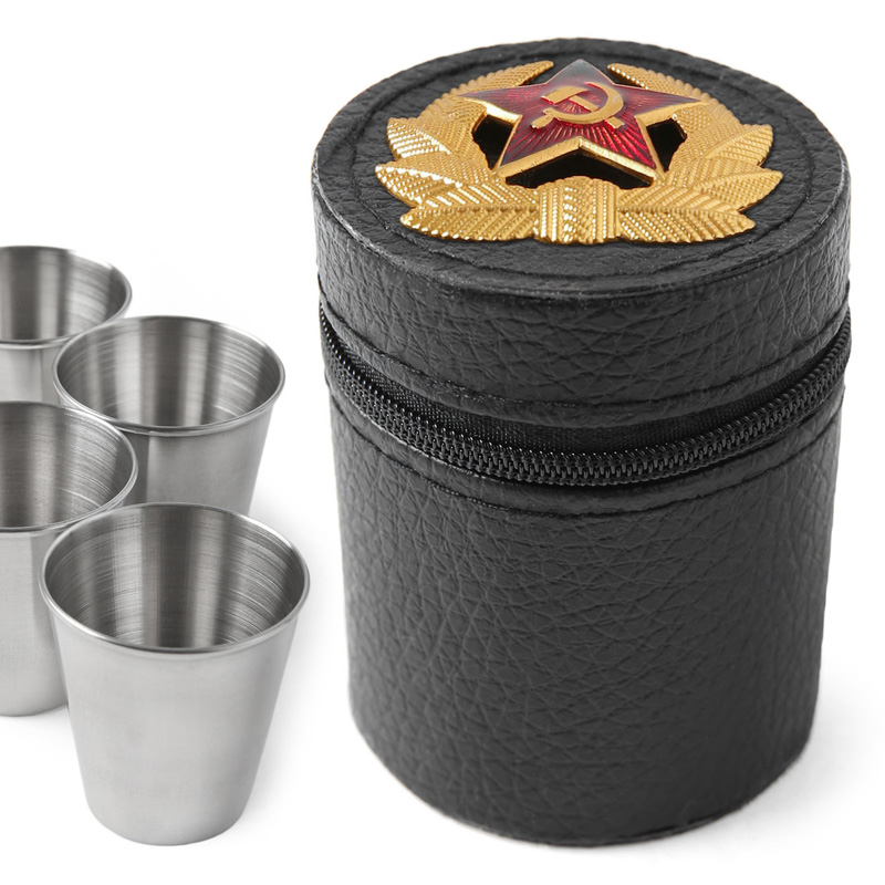 実物 新品 ロシア軍 ARMY ステンレス ショットグラス 4点セット 専用ケース付き