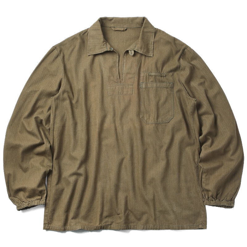実物 USED チェコ軍 ブラウンヘリンボーン プルオーバーワークシャツ