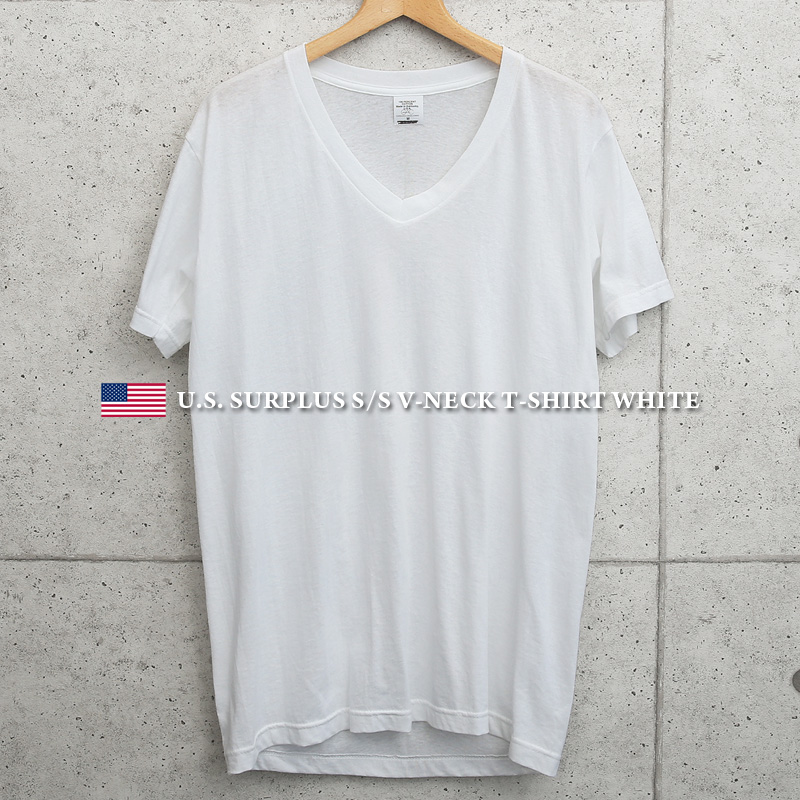 実物 新品 米軍 Vネック 半袖Tシャツ WHITE MADE IN USA
