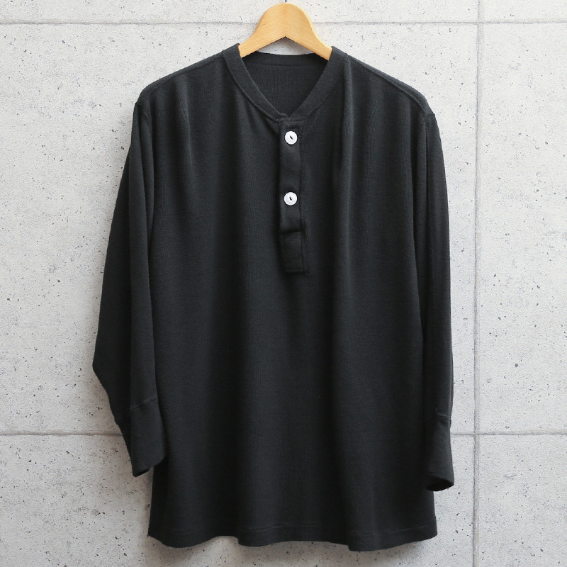 実物 新品 米軍 ヘンリーネックアンダーシャツ 2ボタン BLACK染め