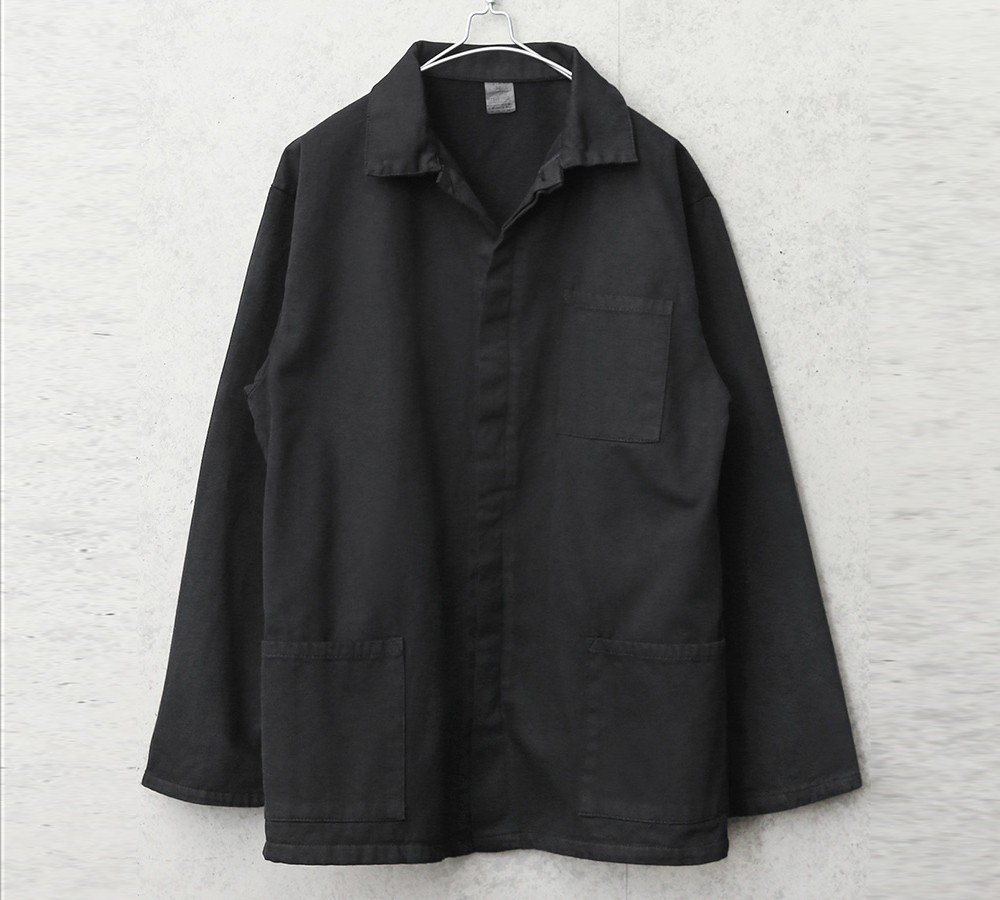 実物 新品 イタリア軍 裏起毛 ワークカバーオール BLACK染め #1 比翼あり