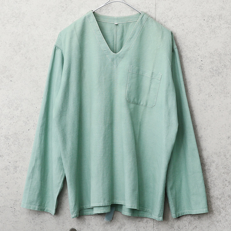 実物 USED ハンガリー軍 リネン Vネックスリーピングシャツ グリーン