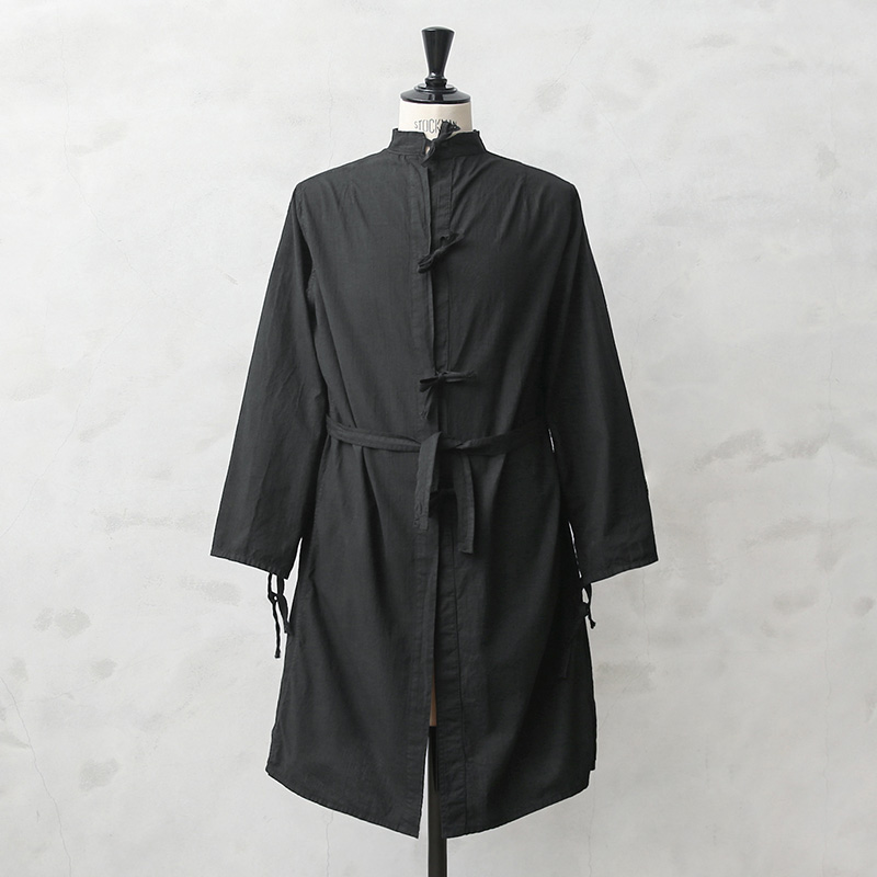 実物 新品 デッドストック ロシア軍 コットン ガウン コート BLACK染め ＃1 フロント紐 袖紐 腰中紐