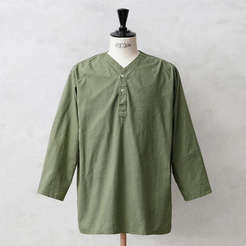 実物 新品 デッドストック ロシア軍 80s ヘンリーネック スリーピングシャツ OD染め