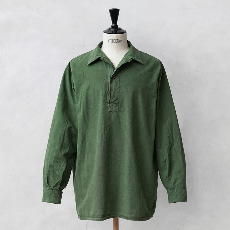 実物 USED スウェーデン軍 M-55 プルオーバーシャツ グリーン スクエアカット