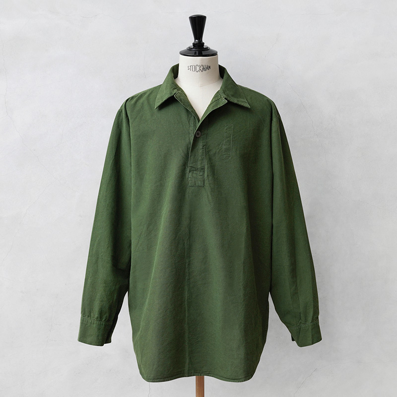 実物 USED スウェーデン軍 M-55 プルオーバーシャツ グリーン ラウンドカット