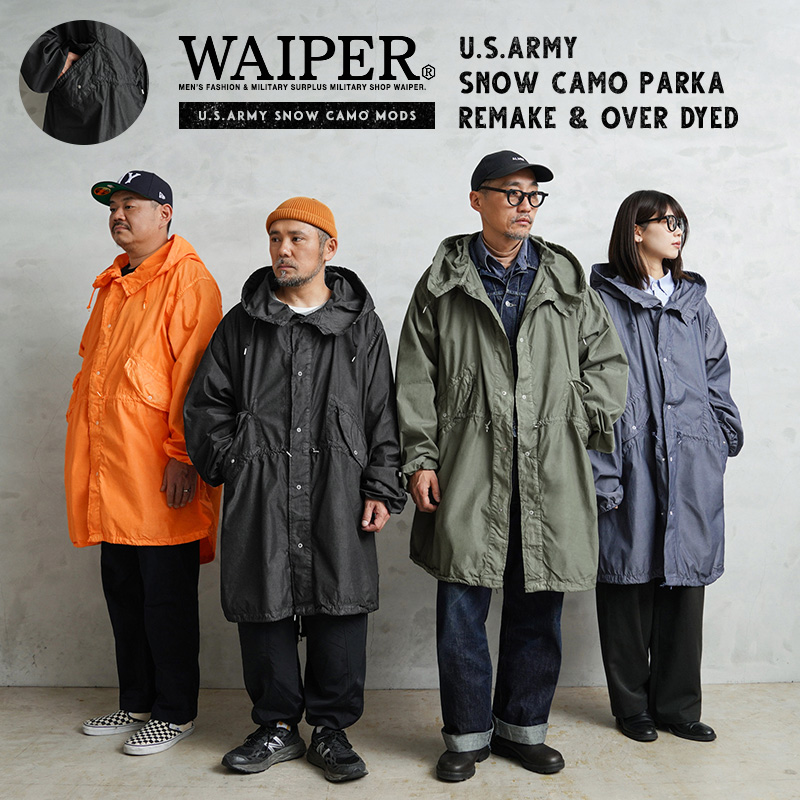 WAIPER.inc 実物 新品 デッドストック 米軍 リメイク スノーカモ モッズコート コットン／ナイロン ポケット付き OVER DYED
