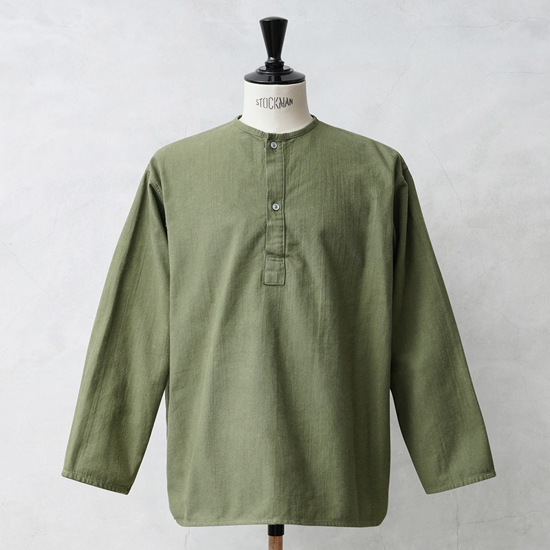 実物 新品 デッドストック ロシア軍 70s ヘンリーネック スリーピングシャツ OD染め