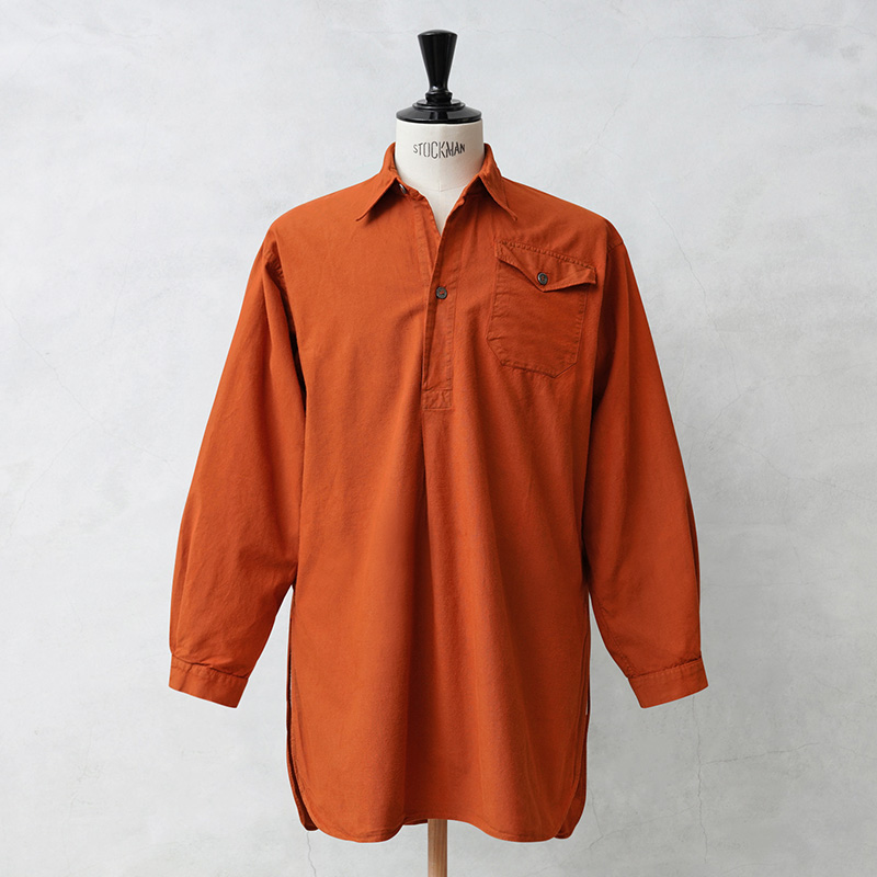 実物 USED スウェーデン軍 M-39 グランパシャツ ORANGE染め / プルオーバーシャツ