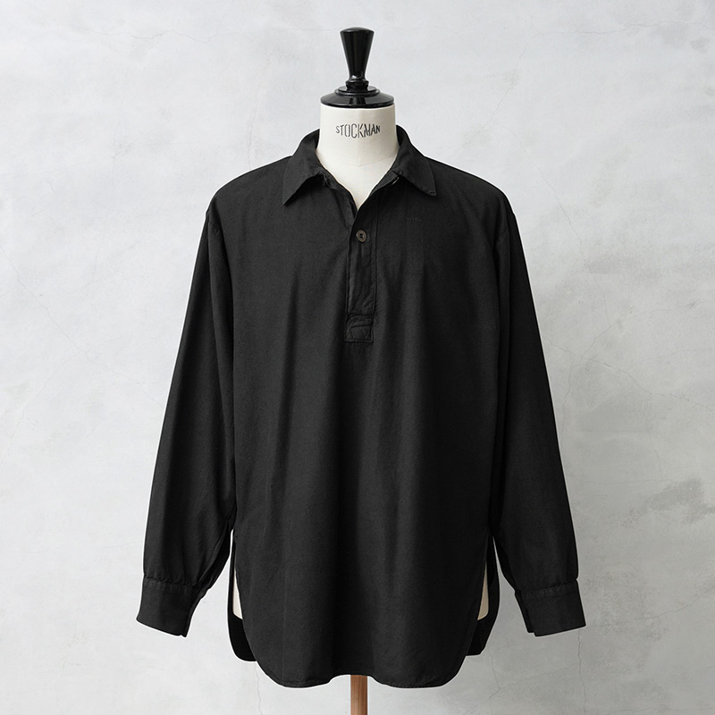 実物 USED スウェーデン軍 M-55 プルオーバーシャツ ラウンドカット BLACK染め