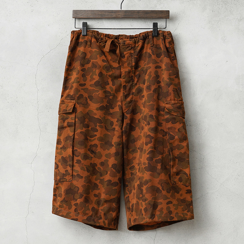実物 USED オーストリア軍 リメイク ピードットカモ カーゴショーツ ORANGE染め ウエストドローコード付き