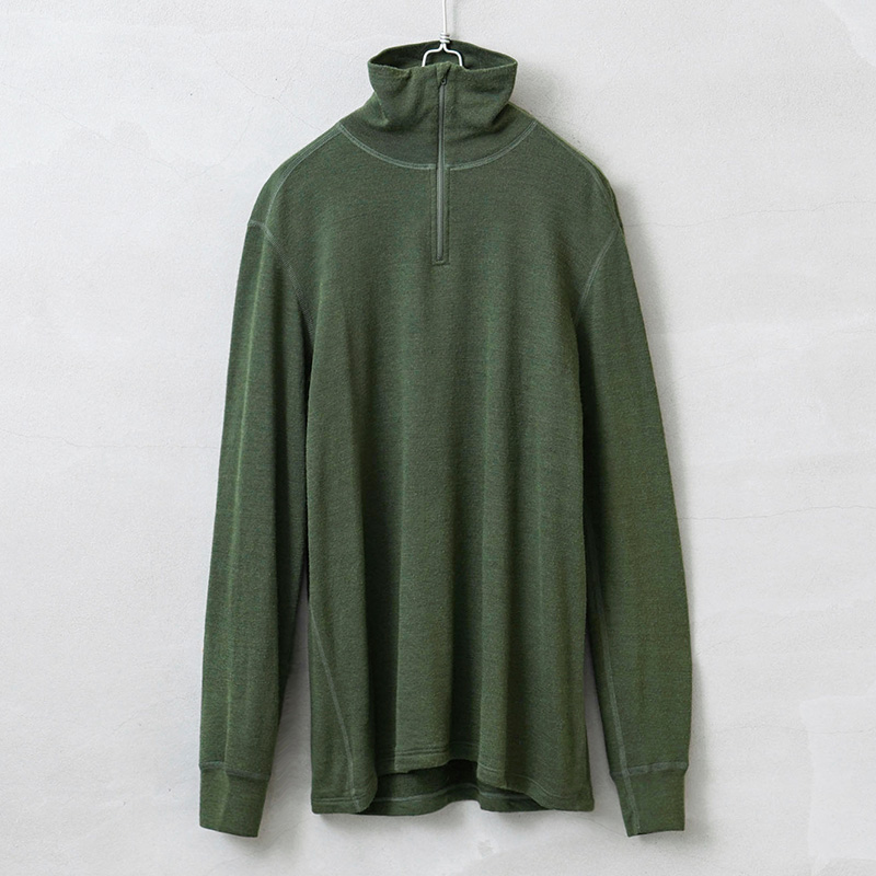 実物 USED オランダ軍 メリノウール ハーフジップ ベースレイヤー アンダーシャツ ダークオリーブ