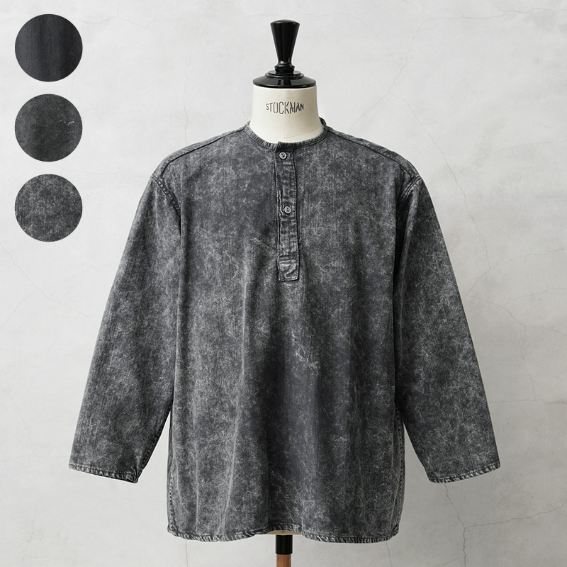 実物 新品 デッドストック ロシア軍 70s ヘンリーネック スリーピングシャツ ケミカルBLACK染め