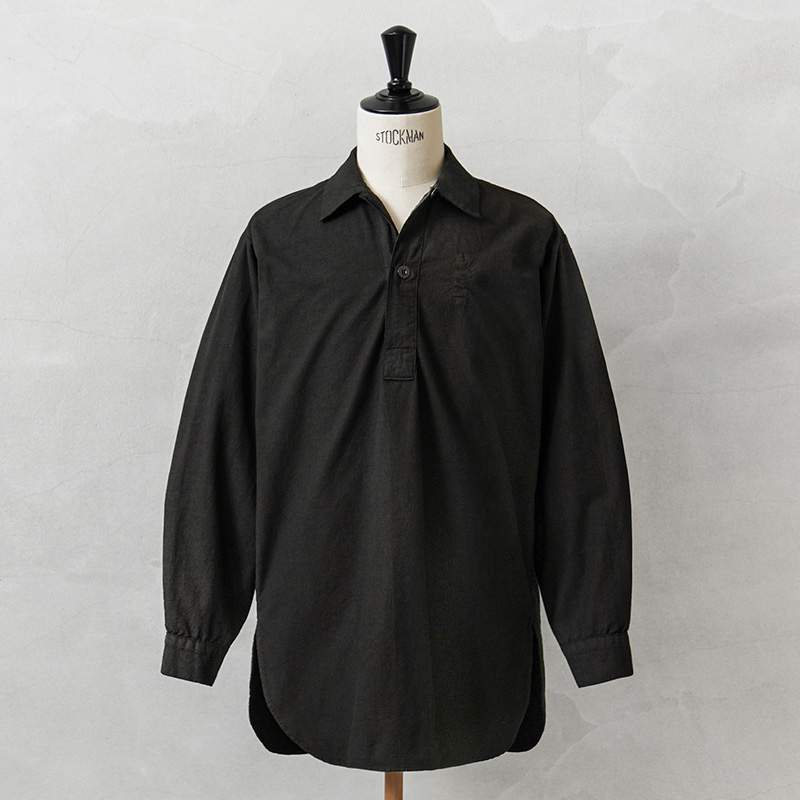 実物 新品 デッドストック スウェーデン軍 M-55 プルオーバーシャツ ラウンドカット BLACK染め