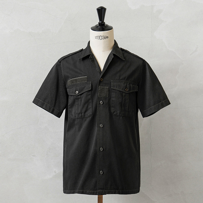 実物 USED フランス軍 ヘリンボーンツイル（HBT）チャドシャツ BLACK染め