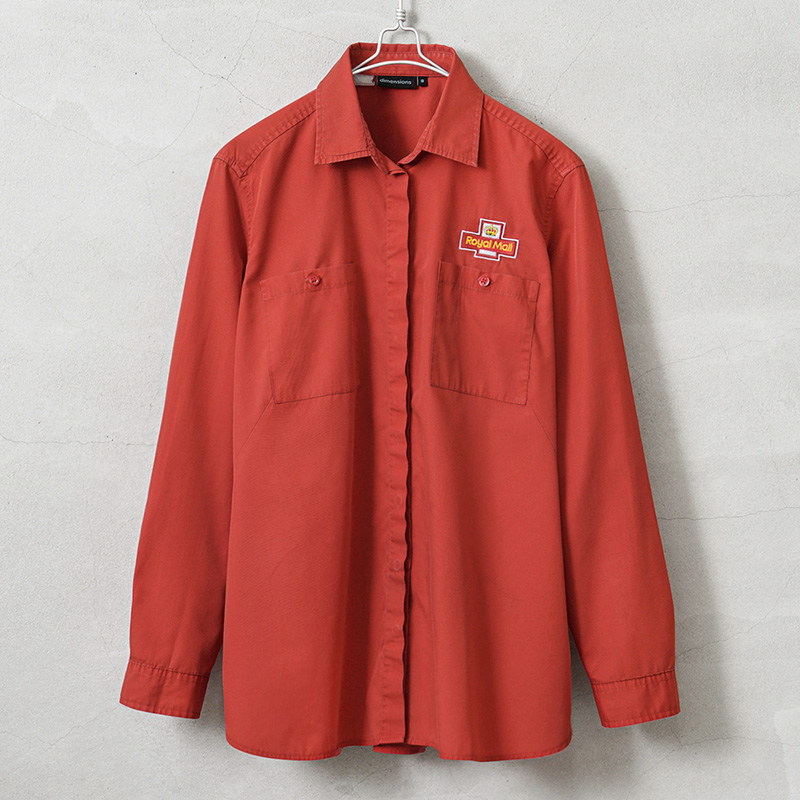 実物 USED イギリス ROYAL MAIL ロイヤルメール T/Cブロード ロングスリーブ シャツ RED
