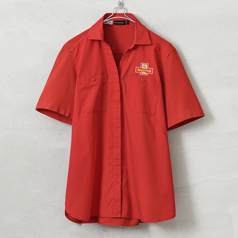 実物 USED イギリス ROYAL MAIL ロイヤルメール S/S オープンカラーシャツ RED