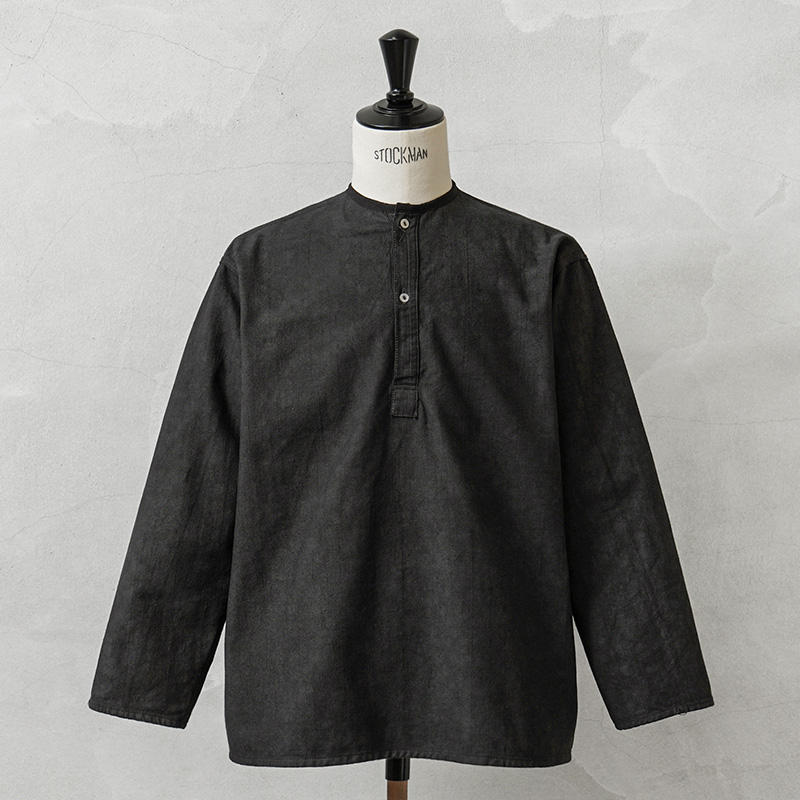 実物 新品 デッドストック ロシア軍 70s ヘンリーネック スリーピングシャツ UNEVEN DYEING BLACK染め