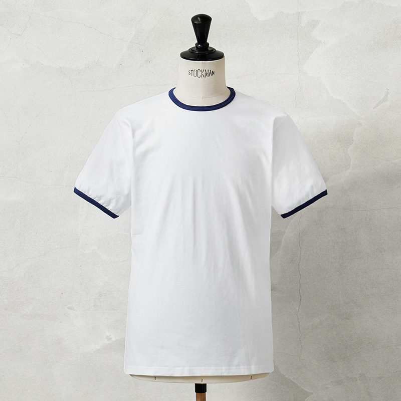 実物 USED オランダ軍 ショートスリーブ リンガーTシャツ ホワイト×ネイビー