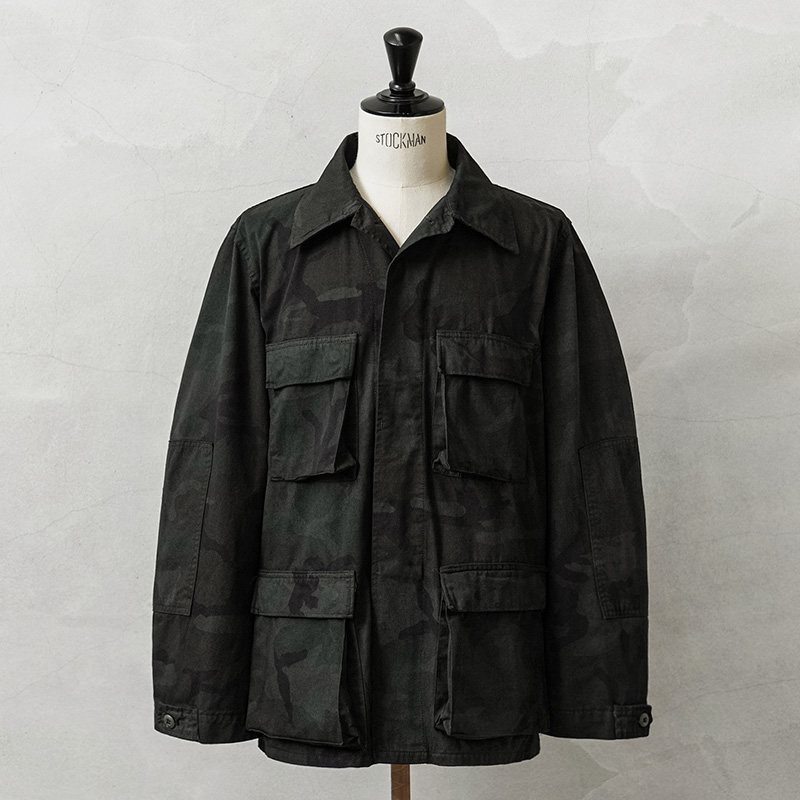 実物 新品 デッドストック 米軍 BDU WOODLAND CAMO ジャケット 前期型 ノンリップ BLACK染め