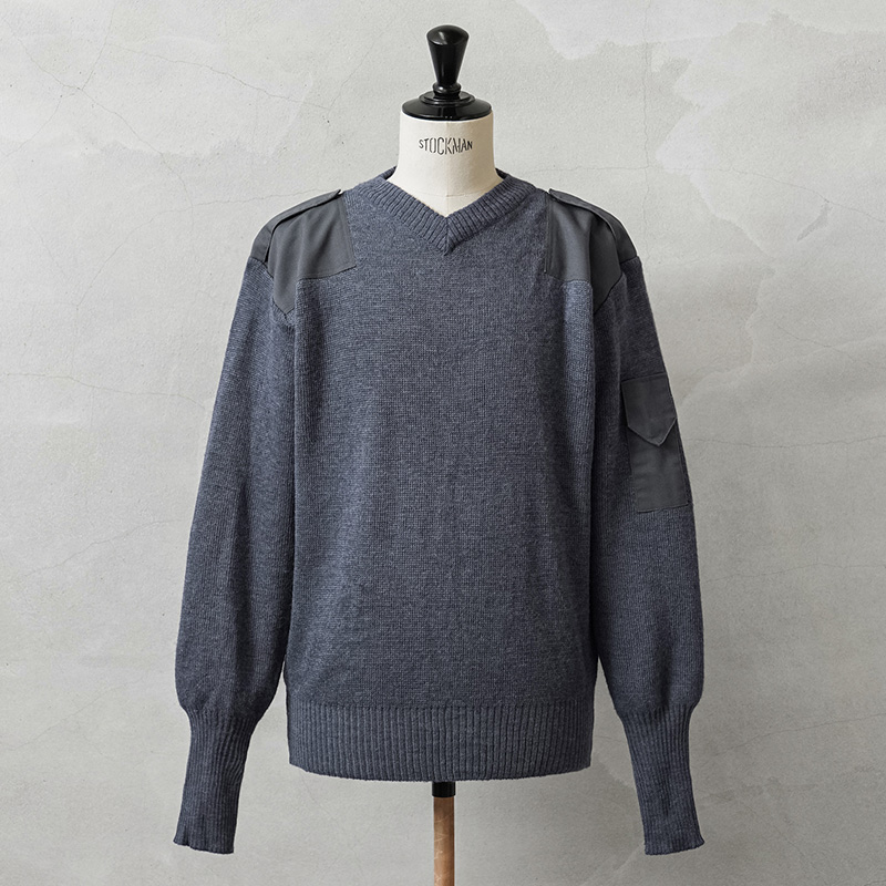 実物 USED イギリス軍 RAF ユーティリティ Vネック コマンドセーター ブルーグレー