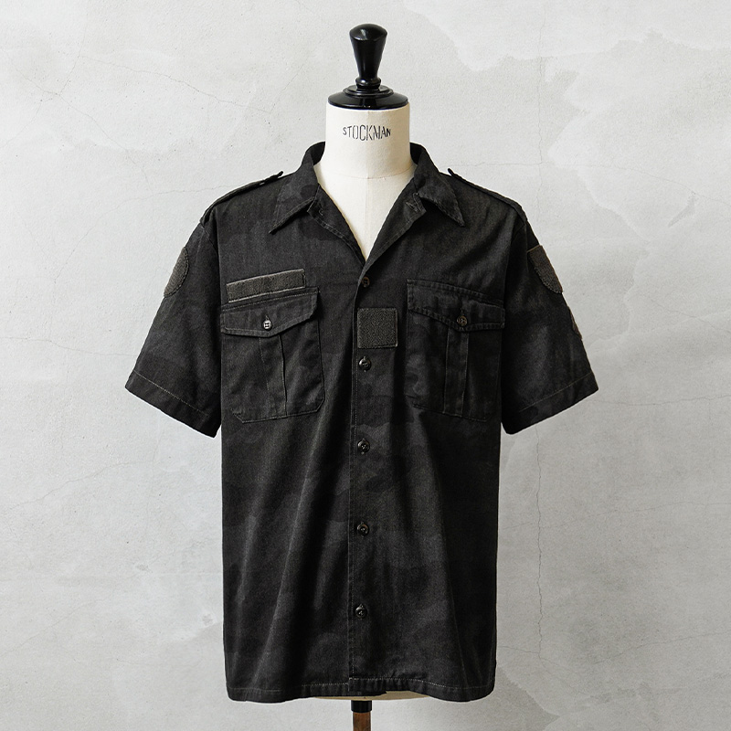 実物 USED フランス軍 HBT チャドシャツ CCEカモ BLACK染め / 半袖