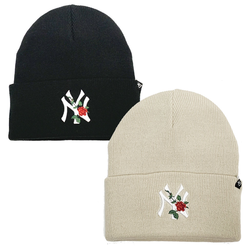 '47 フォーティーセブン ビーニー FLOWER THRON KNIT BEANIE - NY YANKEES ヤンキース ブラック 黒 BLACK ボーン