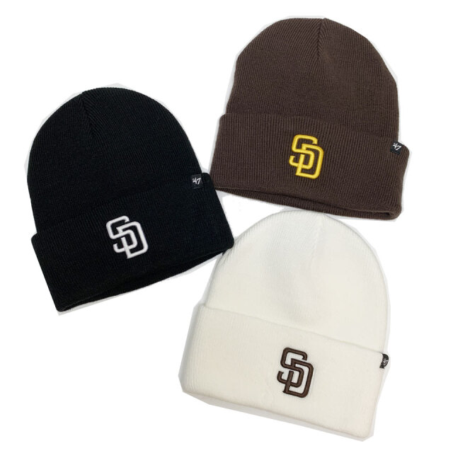 '47 フォーティーセブン ビーニー HAYMAKER  KNIT BEANIE - PADRES ニット帽 ニットキャップ 帽子 パドレス ブラック ホワイト ブラウン 黒 白 茶色