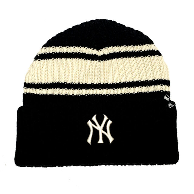 '47 フォーティーセブン ビーニー CUFF KNIT BEANIE HARBOR STRIPE - NY YANKEES ヤンキース ブラック 黒 BLACK