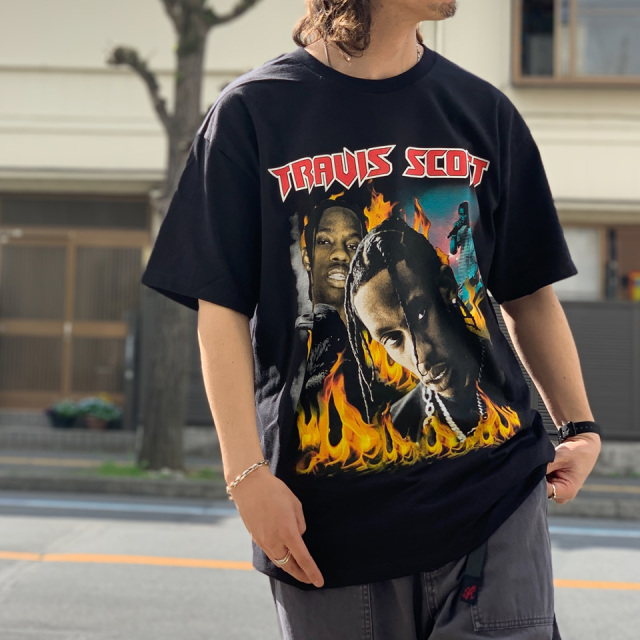 トラヴィススコット TRAVIS SCOTT FLAME S/S Tee ラップTシャツ アーティストTシャツ オフィシャル ブラック 黒 BLACK