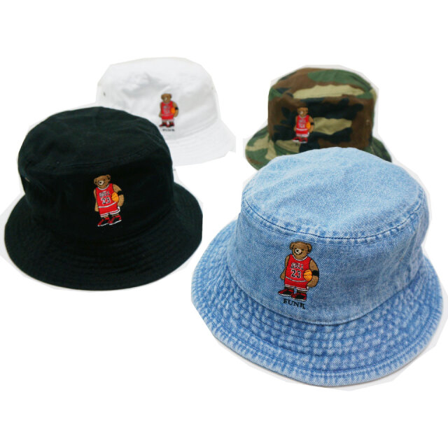 別注 全4色 BUSH CLAN ブッシュクラン バケットハット MJ BEAR BUCKET HAT ファンクベア FUNK BEAR ブラック ホワイト カモ ライトデニム