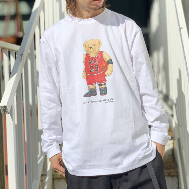 全2色 ブッシュクラン BUSH CLAN ロンT Tシャツ FUNK BEAR MJ BEAR L/S Tee 2022 ファンクベアー クマ  ホワイト ブラック 白 黒 WHITE BLACK 長袖