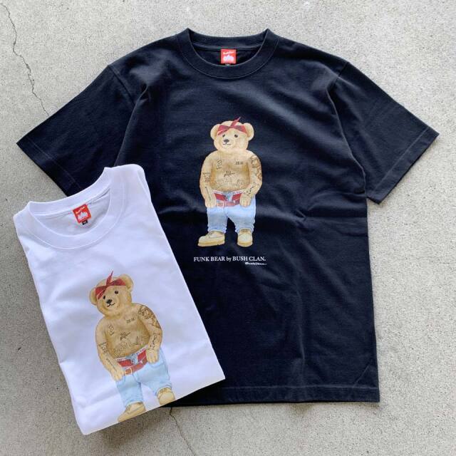 全2色 ブッシュクラン BUSH CLAN Tシャツ FUNK BEAR 2PAC BEAR S/S Tee ファンクベア クマ ホワイト ブラック 白 黒 WHITE BLACK